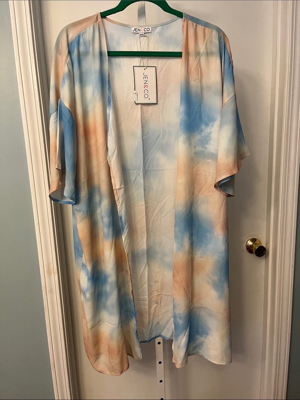 Jen & Co. Women’s Blue and Peach Tie-Dye Open-Front Kimono Robe